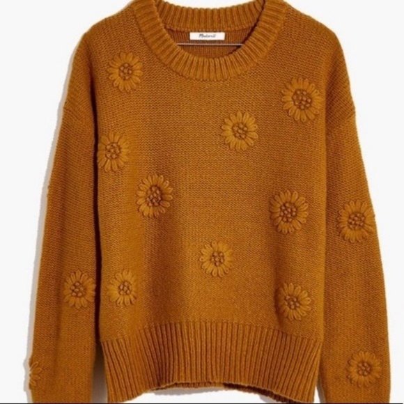 Madewell Sweaters - Madewell Women's Flower Embroidered Pullover Sweater Compass Gold Size M